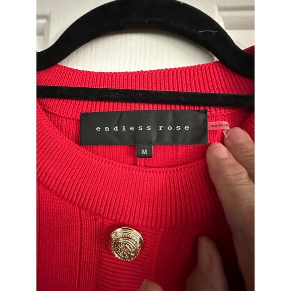 Endless Rose Women's Red Shank Button Knit Crew Neck Mini Dress Size Medium - Picture 7 of 9
